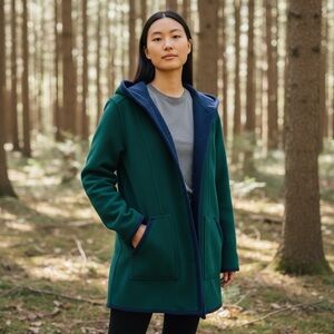 Green with Blue Casual Car-Coat, Blanket Coat Very Good Condition  size XS-SM